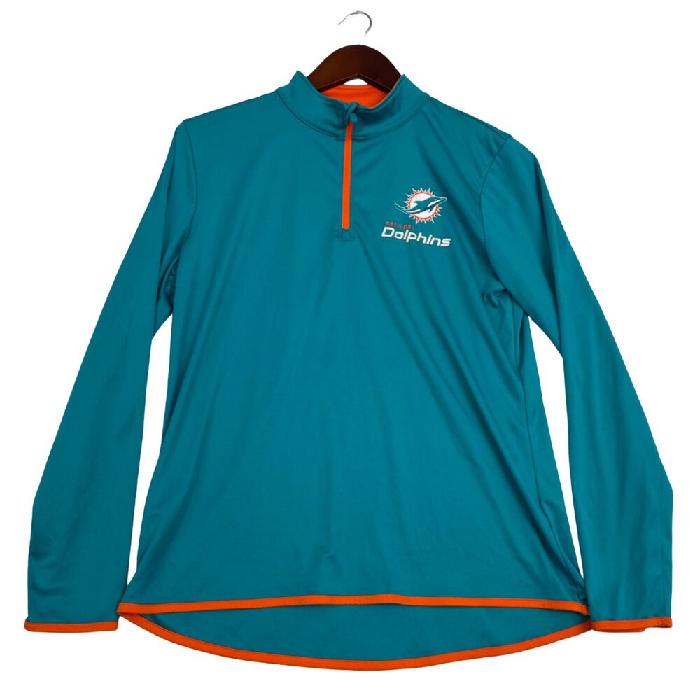 Fanatics Miami Dolphins Womens L Teal 1/4 Zip Pullover Long Sleeve NFL Shirt